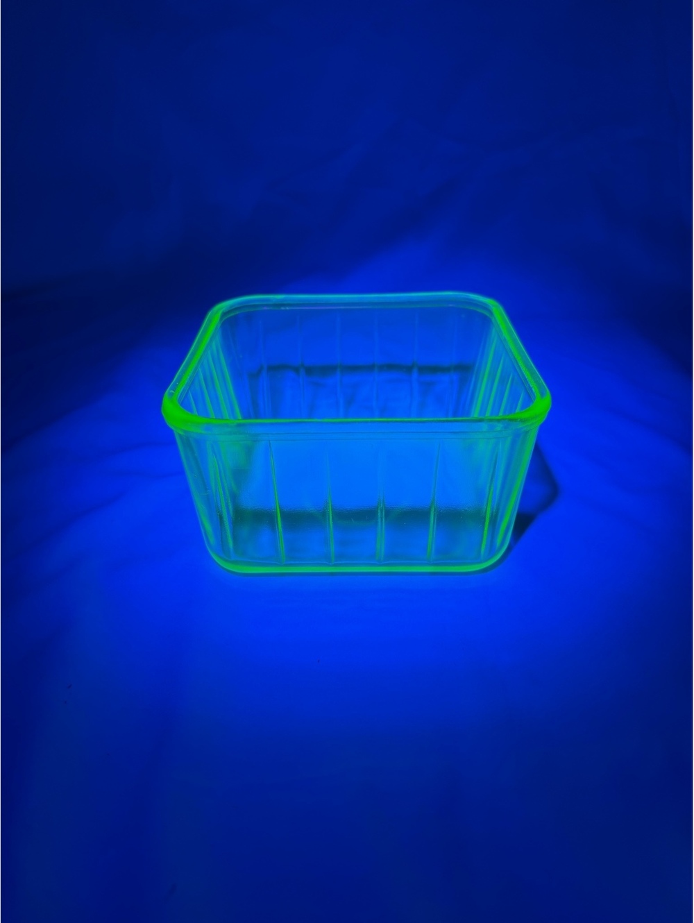 Vintage Anchor Hocking Uranium Glass Refrigerator Dish Green Ribbed